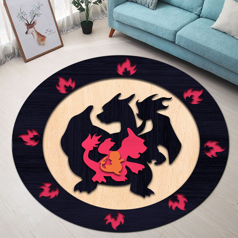 Charizard Evolution Pokemon Round Carpet Rug Bedroom Livingroom Home Decor Nearkii
