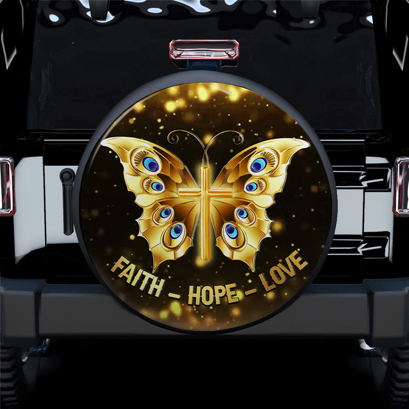 Faith Butterfly Gold Car Spare Tire Covers Gift For Campers Nearkii