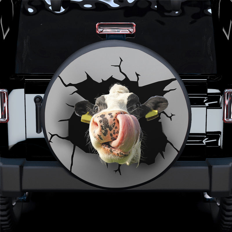 Funny Cow Face Art Jeep Car Spare Tire Cover Gift For Campers Nearkii