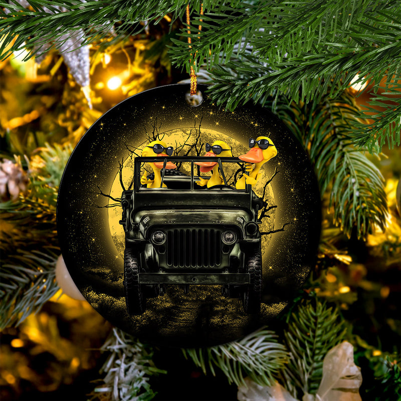 Funny Ducks Drive Jeep Funny Halloween Moonlight Mica Circle Ornament Perfect Gift For Holiday Nearkii