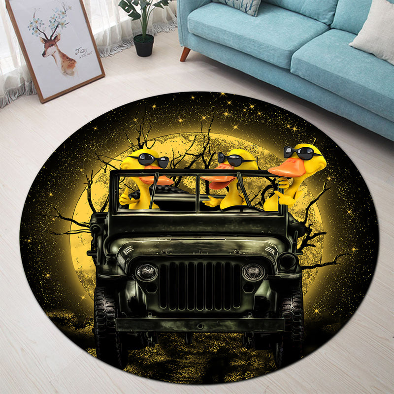 Funny Ducks Drive Jeep Moonlight Halloween Round Carpet Rug Bedroom Livingroom Home Decor Nearkii
