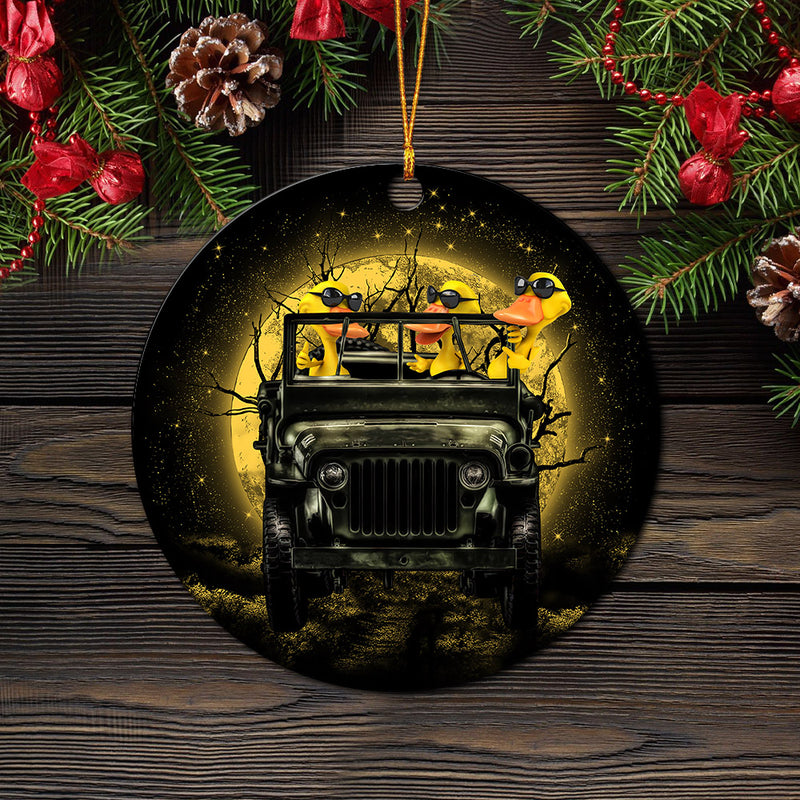 Funny Ducks Drive Jeep Funny Halloween Moonlight Mica Circle Ornament Perfect Gift For Holiday Nearkii