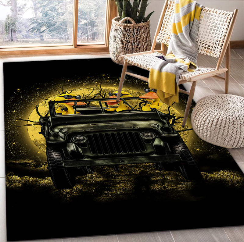 Funny Ducks Drive Ride Jeep Funny Anime Moonlight Halloween Rug Carpet Rug Home Room Decor Nearkii