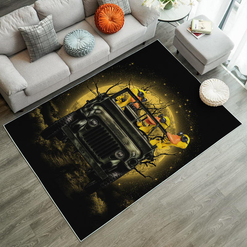 Funny Ducks Drive Ride Jeep Funny Anime Moonlight Halloween Rug Carpet Rug Home Room Decor Nearkii