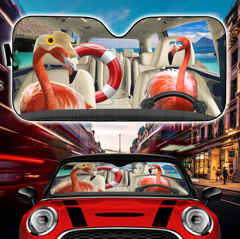 Funny Flamingo Couple Car Auto Sunshades Nearkii