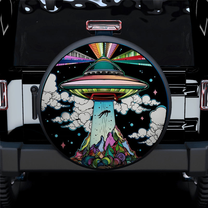 Funny UFO Art Jeep Car Spare Tire Cover Gift For Campers Nearkii