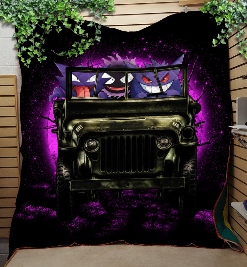 Gengar Pokemon Ghost Jeep Funny Moonlight Halloween Quilt Blanket Nearkii