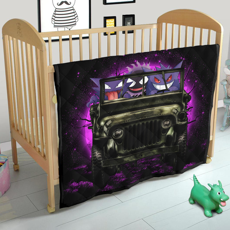 Gengar Pokemon Ghost Jeep Funny Moonlight Halloween Quilt Blanket Nearkii