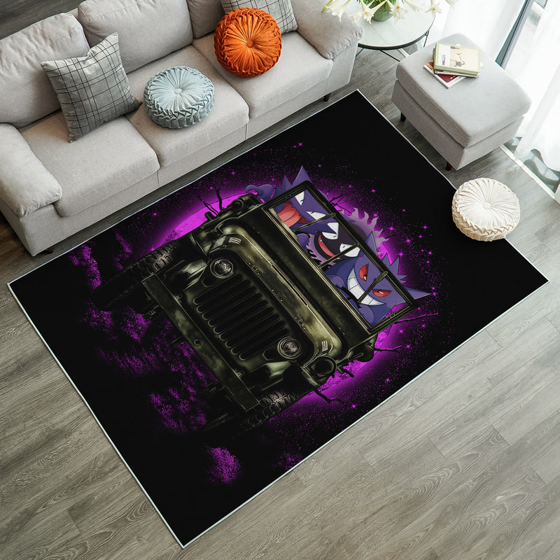 Gengar Pokemon Ghost Ride Jeep Funny Anime Moonlight Halloween Rug Carpet Rug Home Room Decor Nearkii