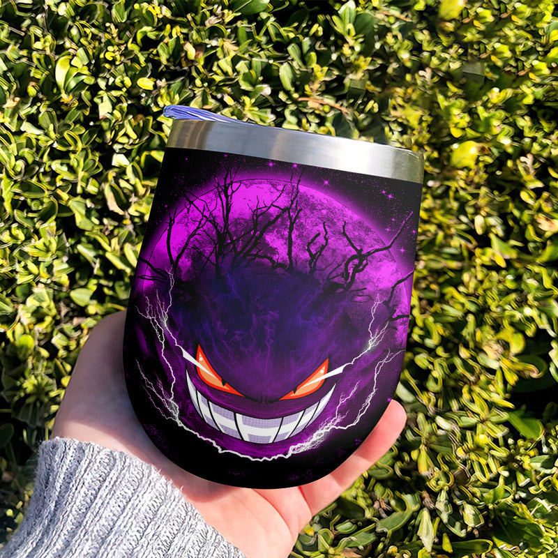 Gengar Pokemon Ghost Scary Pink Love You To Moon And Back Premium Wine Tumbler Nearkii