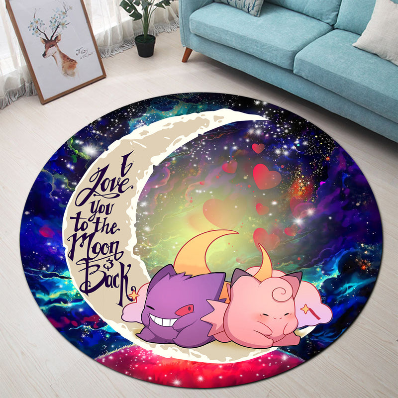 Gengar And Clefable Cute Pokemon Love You To The Moon Galaxy Round Carpet Rug Bedroom Livingroom Home Decor