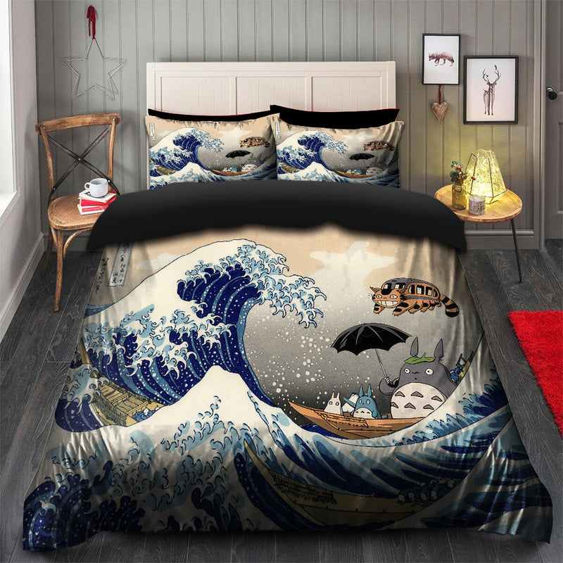 Ghibli Studio Totoro The Great Wave Japan Bedding Set Duvet Cover And 2 Pillowcases
