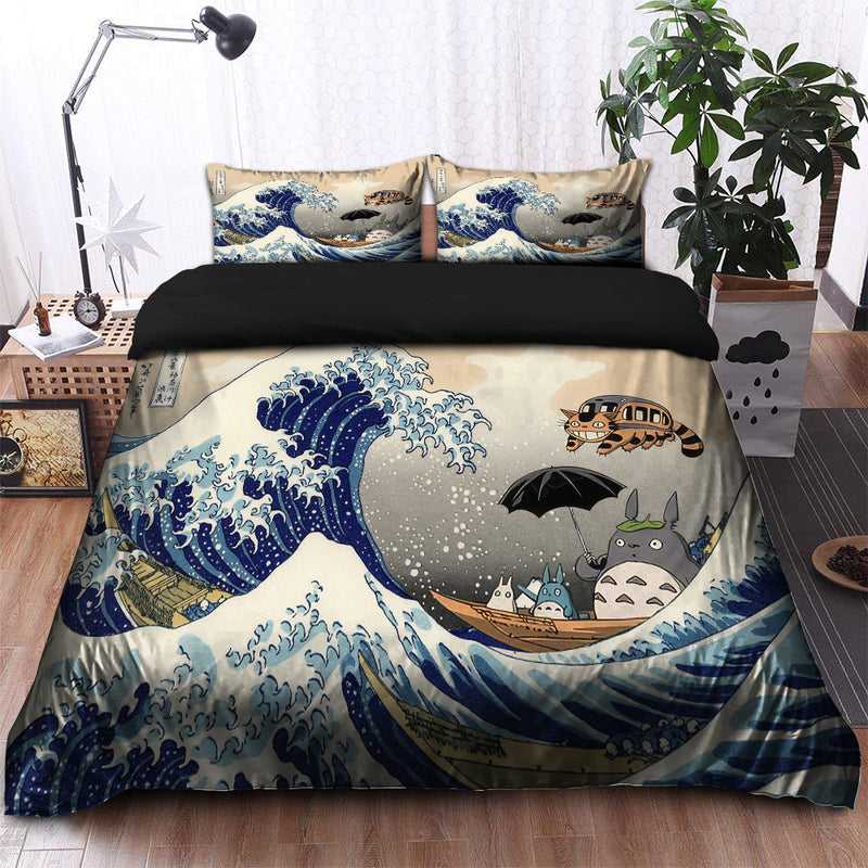 Ghibli Studio Totoro The Great Wave Japan Bedding Set Duvet Cover And 2 Pillowcases