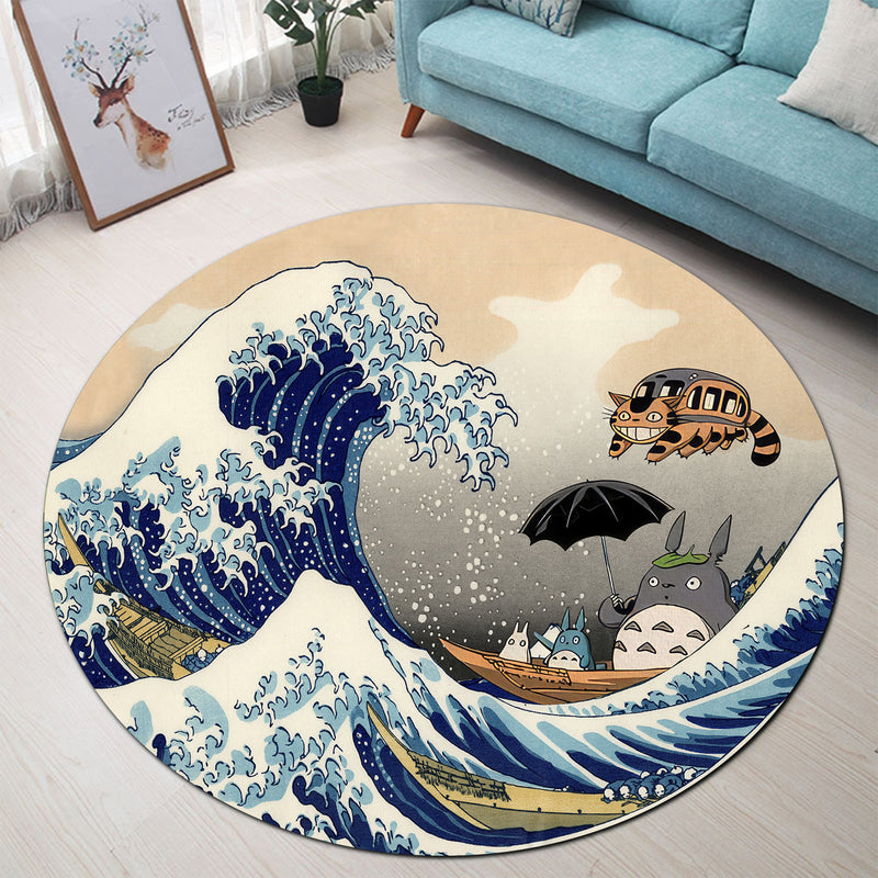 Ghibli Studio Totoro The Great Wave Japan Round Carpet Rug Bedroom Livingroom Home Decor