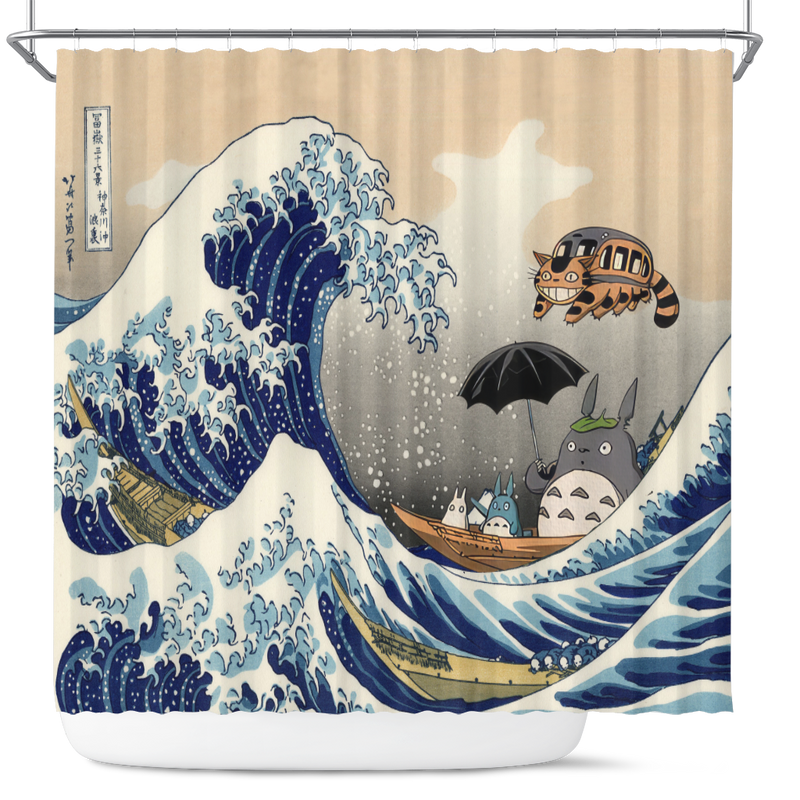 Ghibli Studio Totoro The Great Wave Japan Shower Curtain