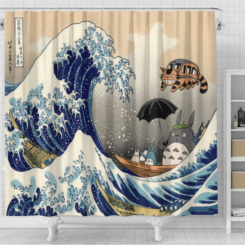 Ghibli Studio Totoro The Great Wave Japan Shower Curtain