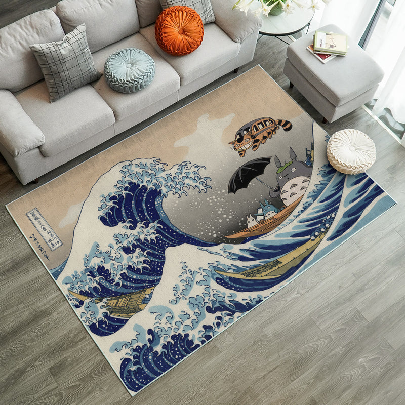 Ghibli Studio Totoro The Great Wave Japan Carpet Rug Home Room Decor