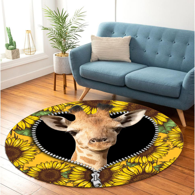 Giraffe Sunflower Zipper Round Carpet Rug Bedroom Livingroom Home Decor Nearkii