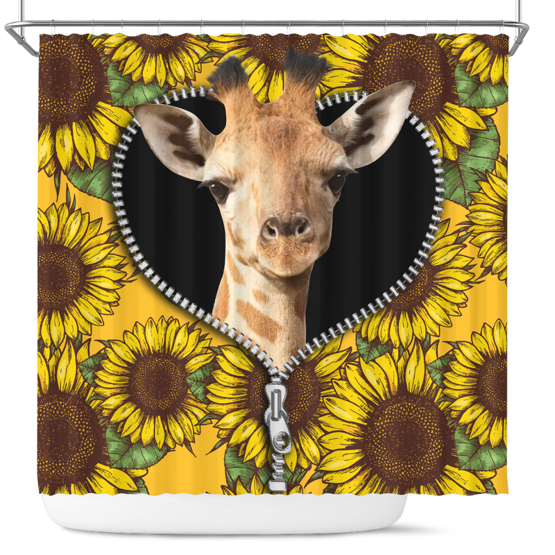 Giraffe Sunflower Zipper Shower Curtain Nearkii