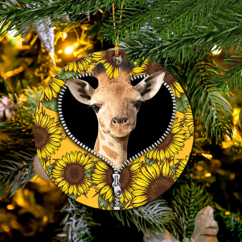 Giraffe Sunflower Zipper Mica Circle Ornament Perfect Gift For Holiday Nearkii