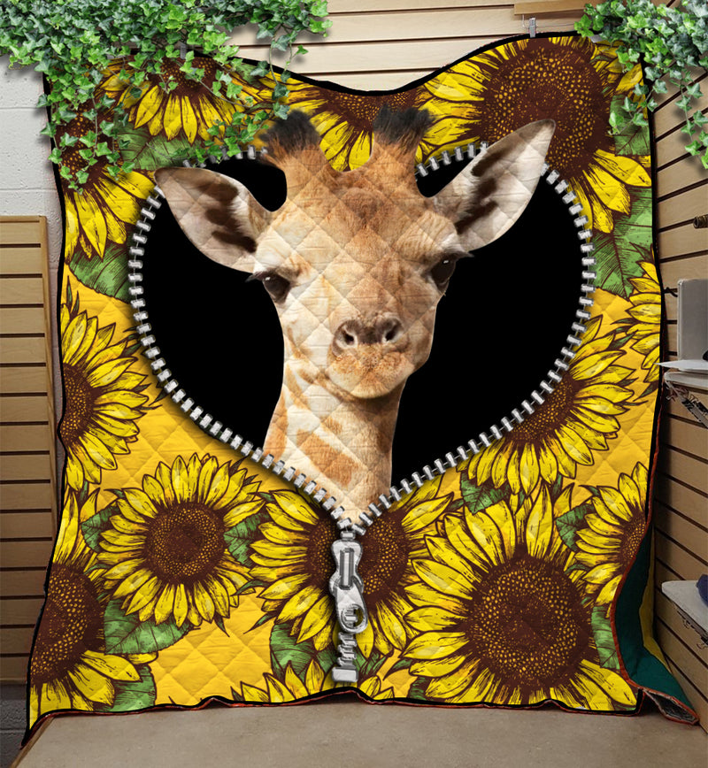Giraffe Sunflower Zipper Quilt Blanket Nearkii
