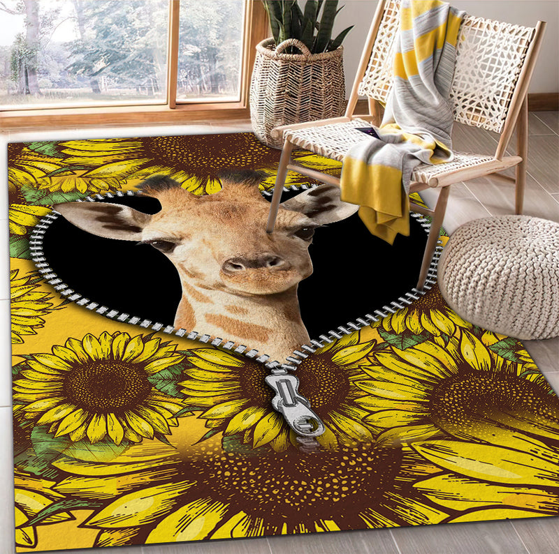 Giraffe Sunflower Zipper Rug Carpet Rug Home Room Decor Nearkii