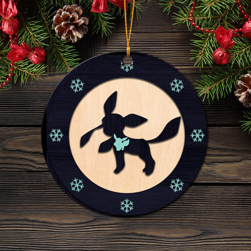 Glaceon Eevee Evolution Pokemon Wood Circle Ornament Perfect Gift For Holiday Nearkii