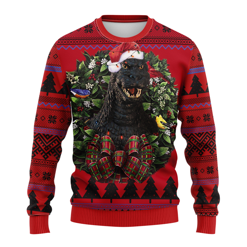 Godzilla King Kong Statue Kaiju Art Noel Mc Ugly Christmas Sweater Thanksgiving Gift Nearkii