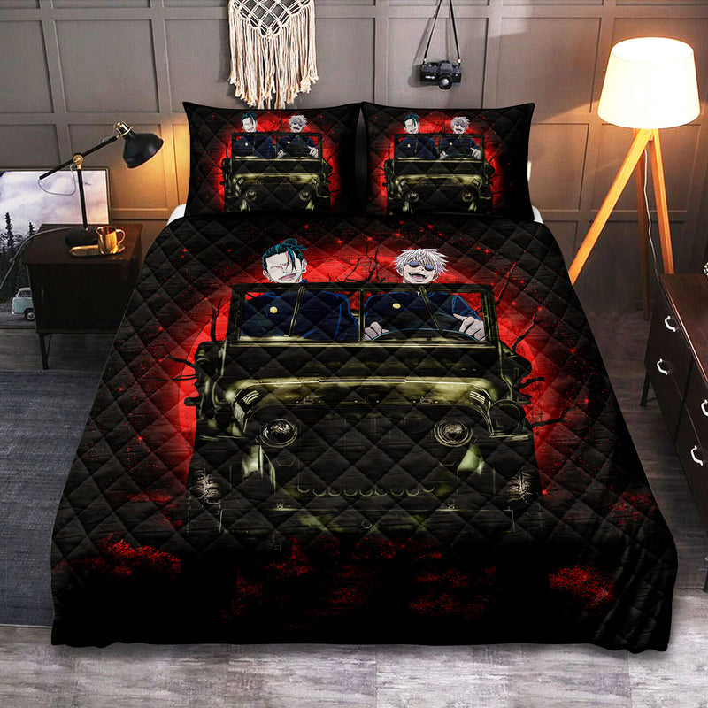 Gojo Geto Jujutsu Kaisen Ride Jeep Funny Anime Moonlight Halloween Quilt Bed Sets Nearkii