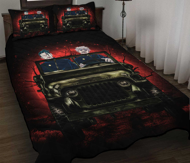 Gojo Geto Jujutsu Kaisen Ride Jeep Funny Anime Moonlight Halloween Quilt Bed Sets Nearkii