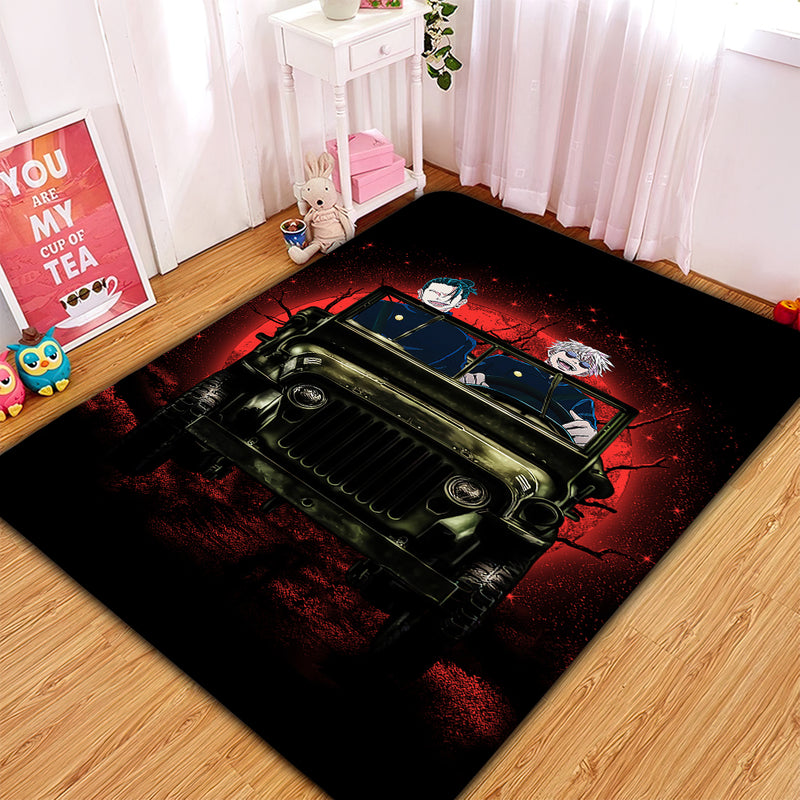 Gojo Geto Jujutsu Kaisen Ride Jeep Funny Anime Moonlight Halloween Rug Carpet Rug Home Room Decor Nearkii