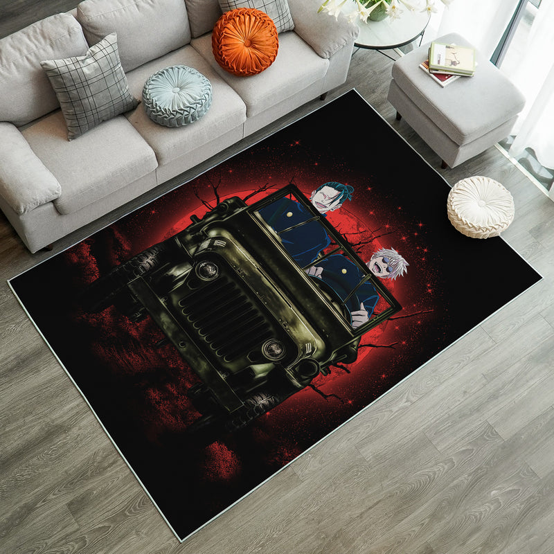 Gojo Geto Jujutsu Kaisen Ride Jeep Funny Anime Moonlight Halloween Rug Carpet Rug Home Room Decor Nearkii