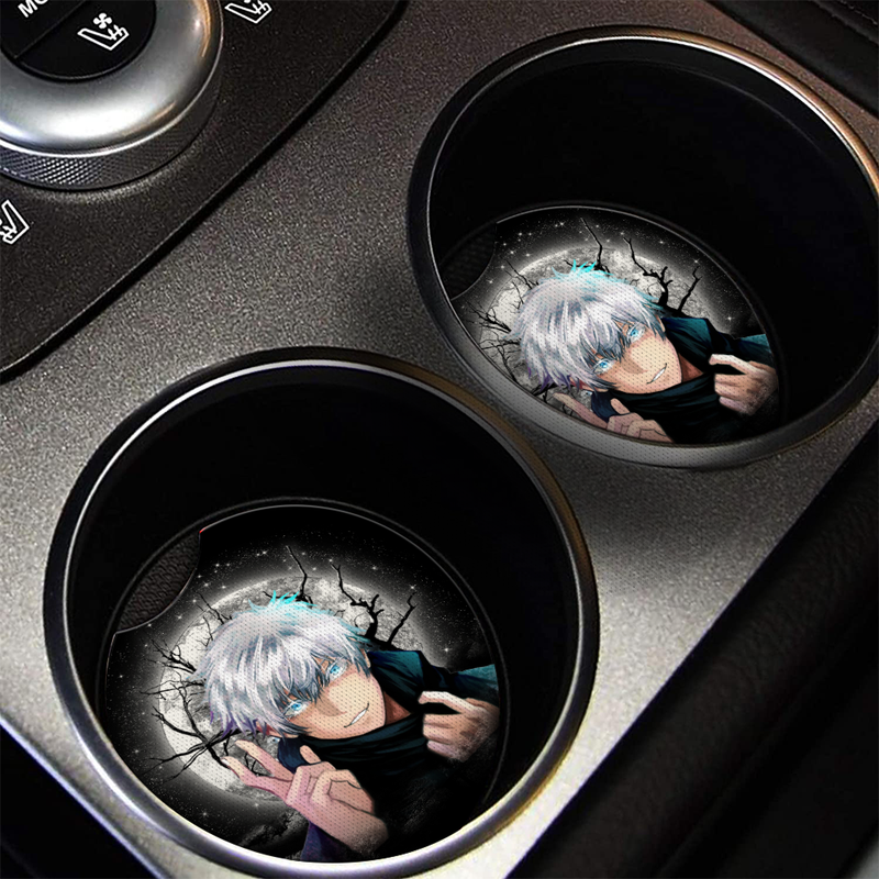 Gojo Jujutsu Kaisen Anime Moonlight Halloween Car Coasters Auto Cup Holder