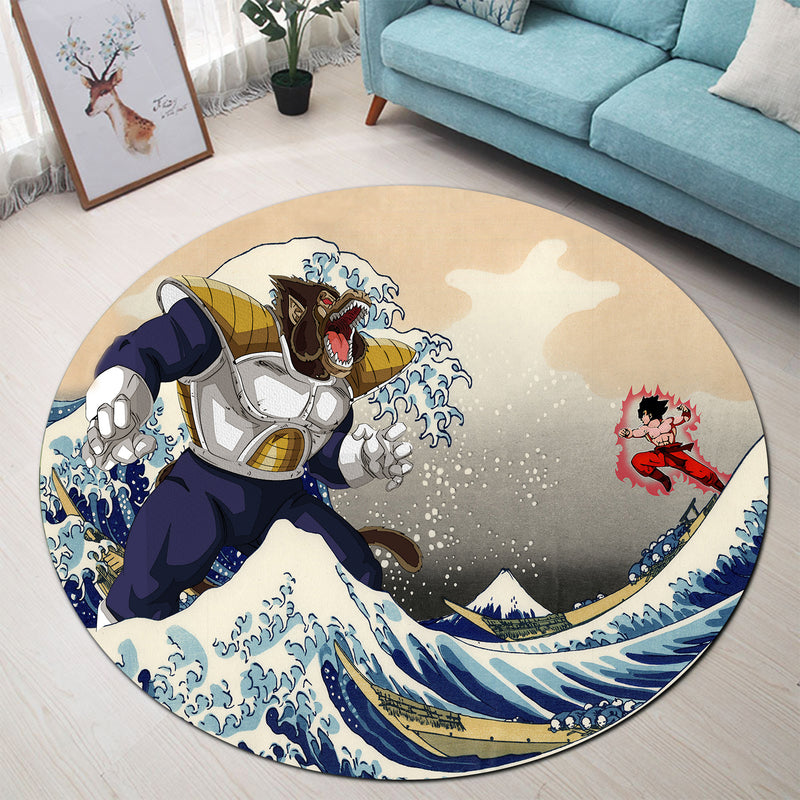 Goku Vs Vegeta The Great Wave Japan Round Carpet Rug Bedroom Livingroom Home Decor
