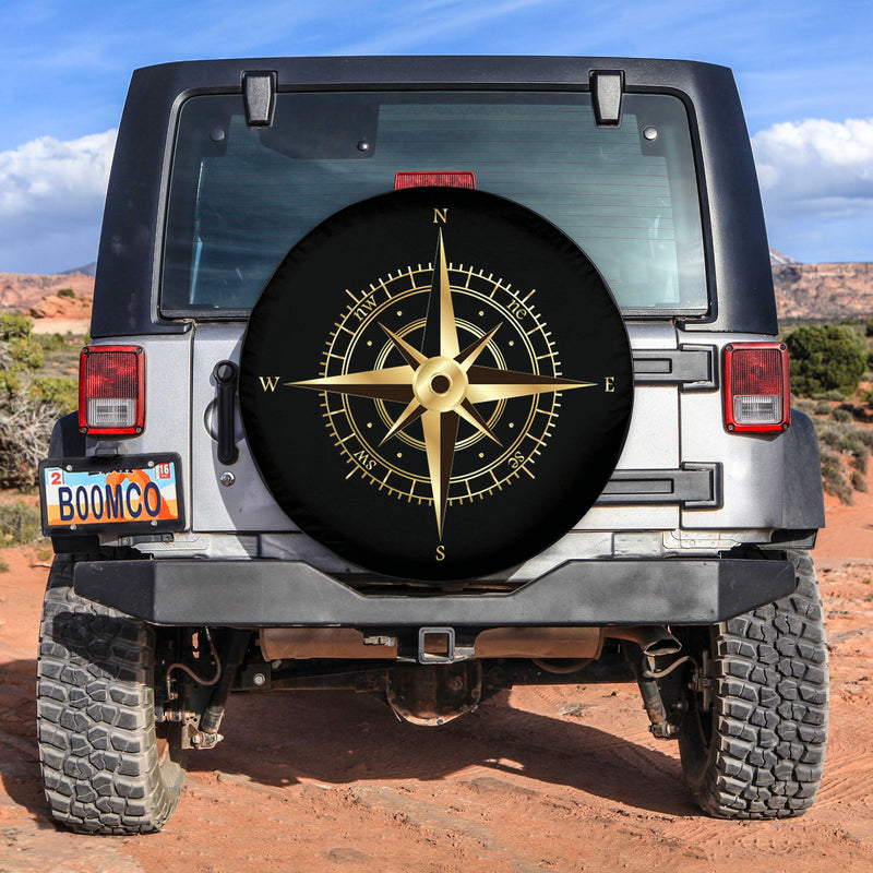 Golden Compass With Black Car Spare Tire Cover Gift For Campers Nearkii