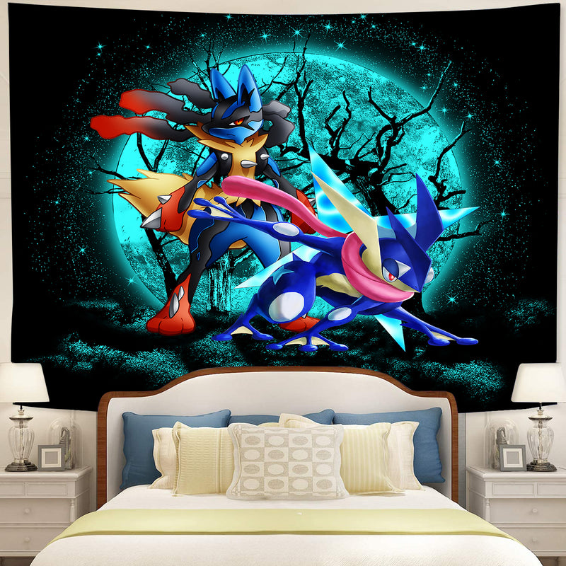 Greninja Satoshi And Mega Lucario Pokemon Moonlight Halloween Funny Tapestry Room Decor Nearkii