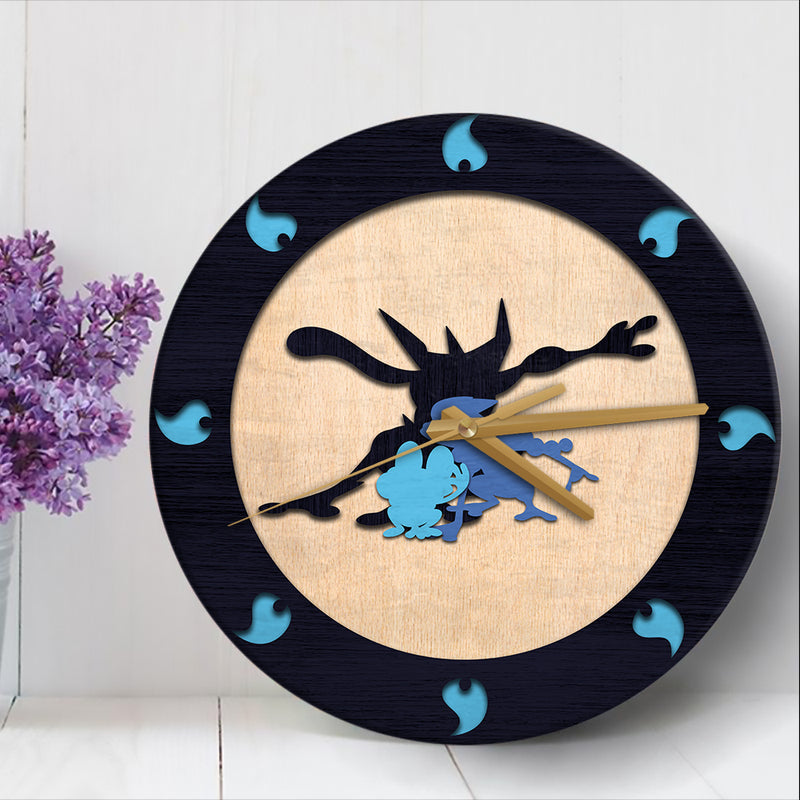 Greninja Pokemon Evolution Water Wood Wall Clock Nearkii