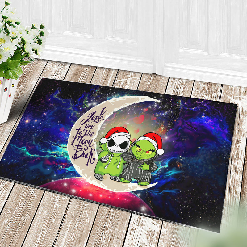 Grinch And Jack Nightmare Before Christmas Love You To The Moon Galaxy Doormat Home Decor Nearkii