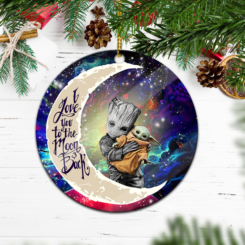 Groot Hold Baby Yoda Love You To The Moon Galaxy Mica Circle Ornament Perfect Gift For Holiday Nearkii