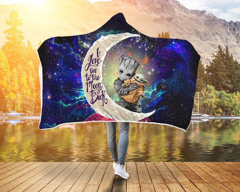 Groot Hold Baby Yoda Love You To The Moon Galaxy Economy Hooded Blanket Nearkii