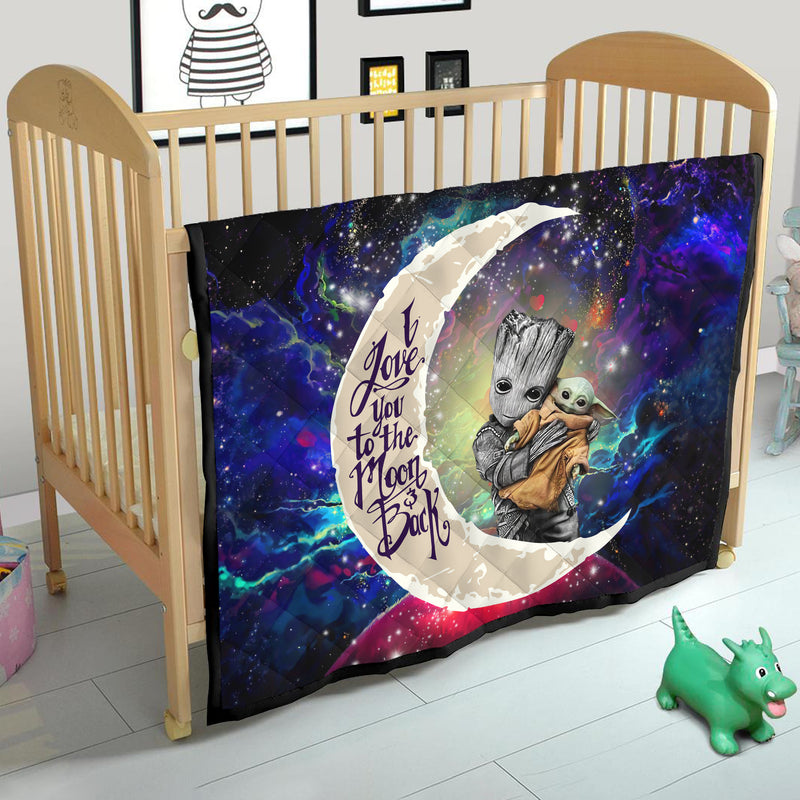 Groot Hold Baby Yoda Love You To The Moon Galaxy Quilt Blanket Nearkii