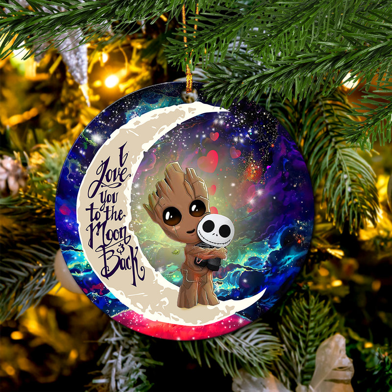 Groot Hold Jack Skelington Love You To The Moon Galaxy Mica Circle Ornament Perfect Gift For Holiday Nearkii