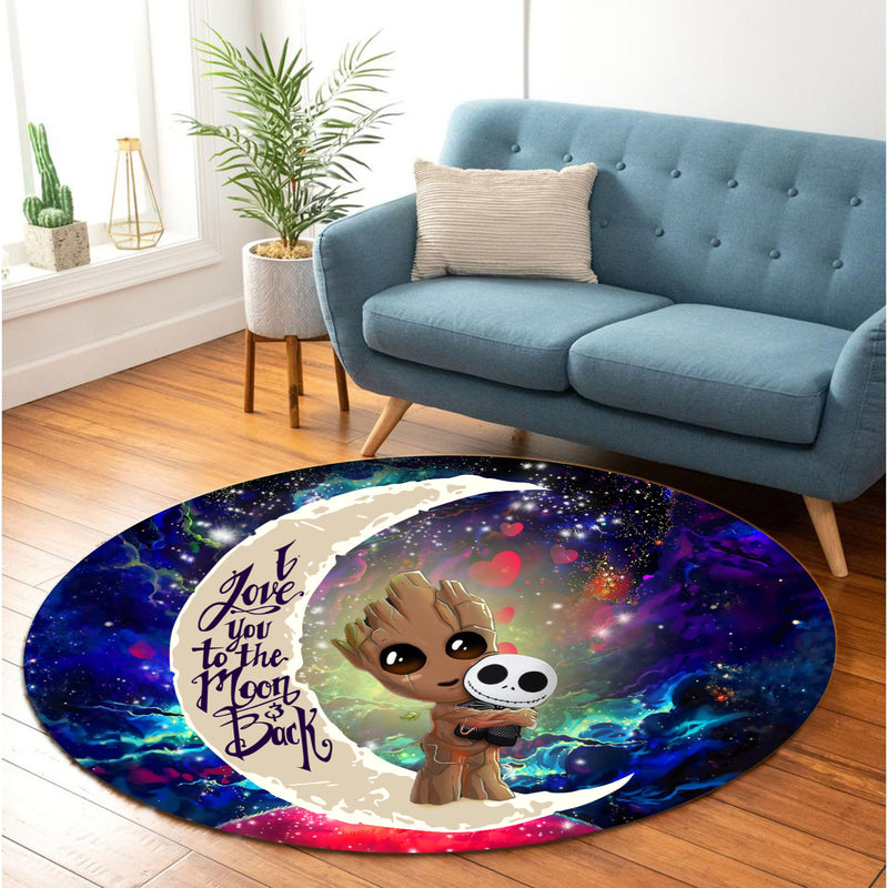 Groot Hold Jack Skelington Love You To The Moon Galaxy Round Carpet Rug Bedroom Livingroom Home Decor Nearkii