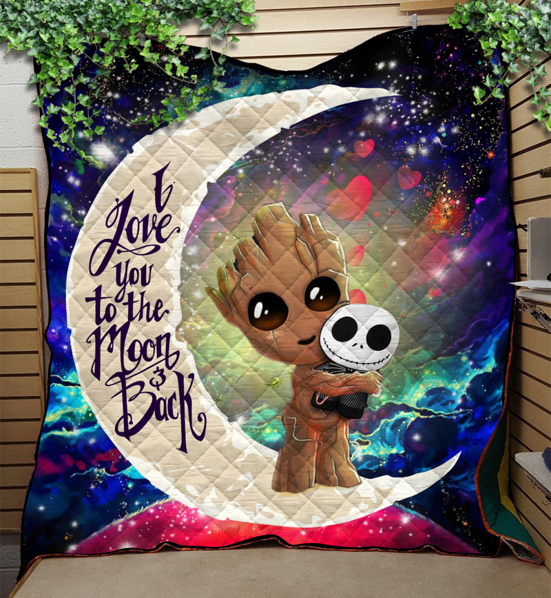Groot Hold Jack Skelington Love You To The Moon Galaxy Quilt Blanket Nearkii