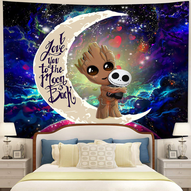 Groot Hold Jack Skelington Love You To The Moon Galaxy Tapestry Room Decor Nearkii
