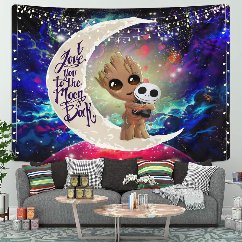 Groot Hold Jack Skelington Love You To The Moon Galaxy Tapestry Room Decor Nearkii
