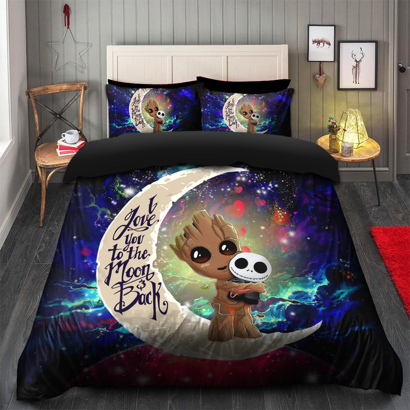 Groot Hold Jack Skelington Love You To The Moon Galaxy Bedding Set Duvet Cover And 2 Pillowcases Nearkii