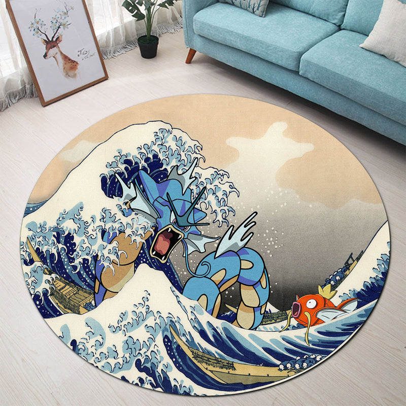 Gyarados Magikarp The Great Wave Japan Round Carpet Rug Bedroom Livingroom Home Decor