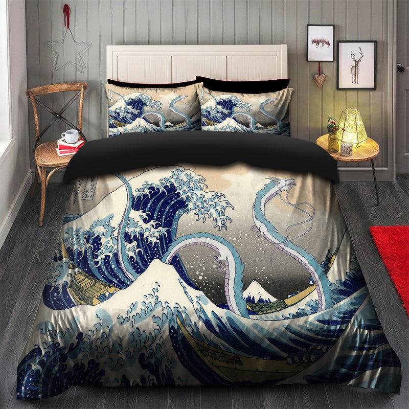 Haku Dragon Ghibli Studio Spirited Away The Great Wave Japan Bedding Set Duvet Cover And 2 Pillowcases