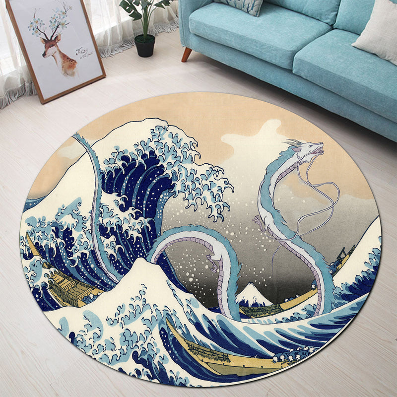 Haku Dragon Ghibli Studio Spirited Away The Great Wave Japan Round Carpet Rug Bedroom Livingroom Home Decor